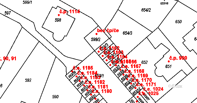 Děčín II-Nové Město 1162, Děčín na parcele st. 653/3 v KÚ Děčín, Katastrální mapa