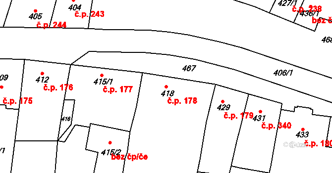 Bystřice nad Pernštejnem 178 na parcele st. 418 v KÚ Bystřice nad Pernštejnem, Katastrální mapa