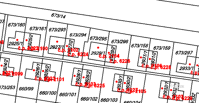 Zlín 2104 na parcele st. 2929/1 v KÚ Zlín, Katastrální mapa