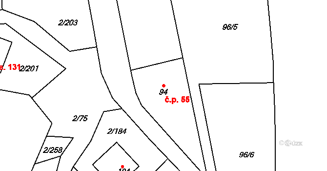 Lhota 55, Mladošovice na parcele st. 94 v KÚ Lhota u Vlachnovic, Katastrální mapa