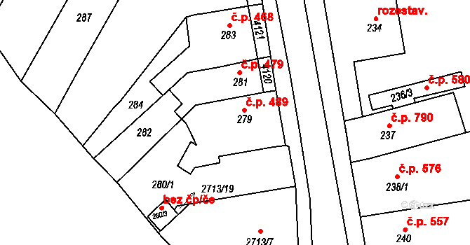 Bučovice 489 na parcele st. 279 v KÚ Bučovice, Katastrální mapa