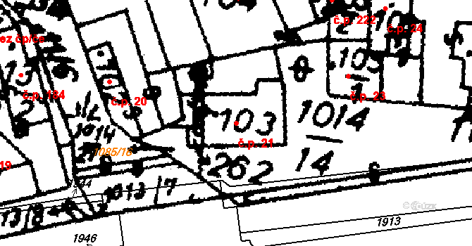 Hrochův Týnec 21 na parcele st. 103 v KÚ Hrochův Týnec, Katastrální mapa