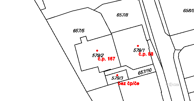 Olivětín 167, Broumov na parcele st. 579/2 v KÚ Broumov, Katastrální mapa