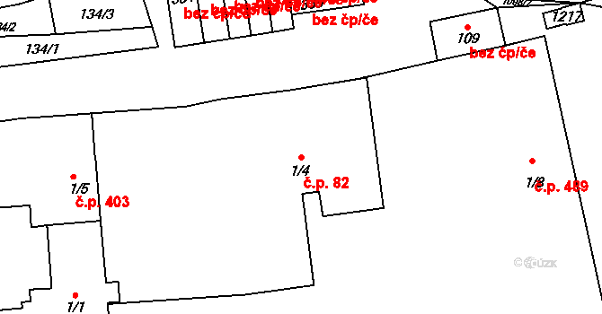 Velká Ledhuje 82, Police nad Metují na parcele st. 1/4 v KÚ Velká Ledhuje, Katastrální mapa