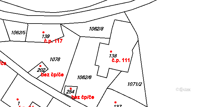 Suchý Důl 111 na parcele st. 138 v KÚ Suchý Důl, Katastrální mapa