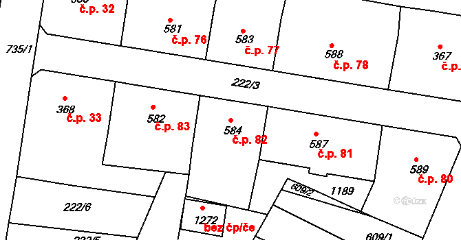 Poříčí 82, Broumov na parcele st. 584 v KÚ Broumov, Katastrální mapa