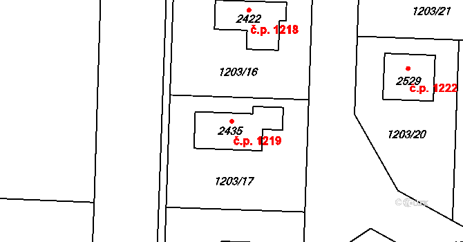 Dobřany 1219 na parcele st. 2435 v KÚ Dobřany, Katastrální mapa