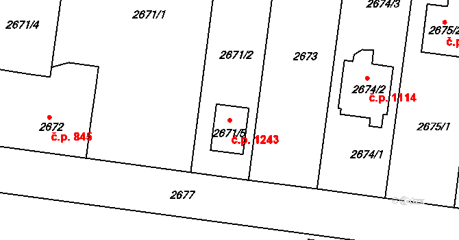 Lovosice 1243 na parcele st. 2671/5 v KÚ Lovosice, Katastrální mapa