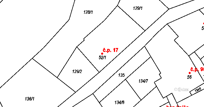Petřvald 1-Petřvald 17, Petřvald na parcele st. 52/1 v KÚ Petřvald u Nového Jičína, Katastrální mapa