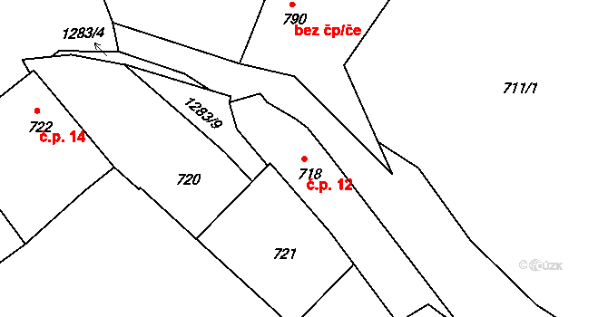 Loučej 12, Křemže na parcele st. 718 v KÚ Chlum u Křemže, Katastrální mapa