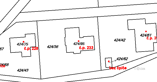 Hudcov 233, Teplice na parcele st. 424/95 v KÚ Hudcov, Katastrální mapa