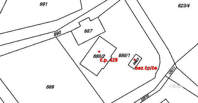 Dolní Žukov 428, Český Těšín na parcele st. 688/2 v KÚ Dolní Žukov, Katastrální mapa
