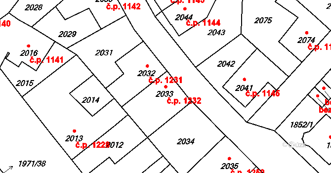 Louny 1232 na parcele st. 2033 v KÚ Louny, Katastrální mapa