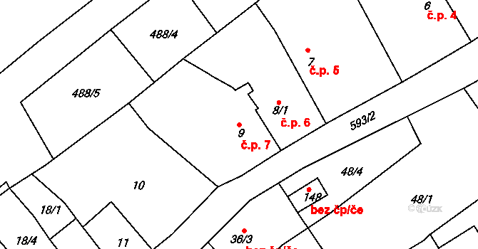 Dubice 7, Řehlovice na parcele st. 9 v KÚ Dubice nad Labem, Katastrální mapa