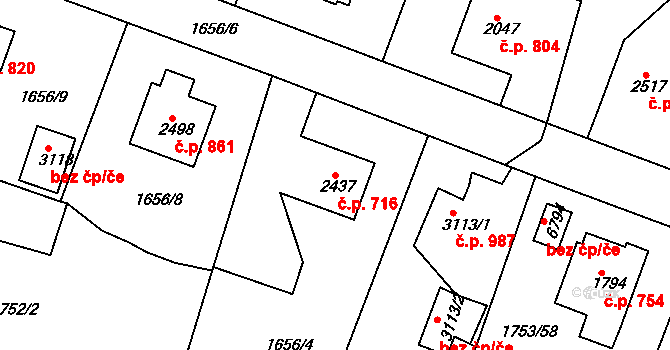 Havlíčkův Brod 716 na parcele st. 2437 v KÚ Havlíčkův Brod, Katastrální mapa