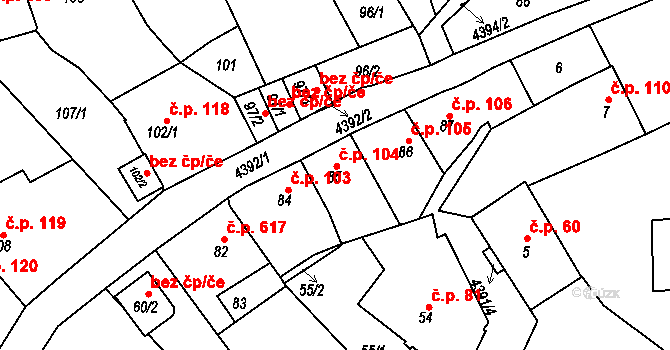 Chotěboř 104 na parcele st. 85 v KÚ Chotěboř, Katastrální mapa