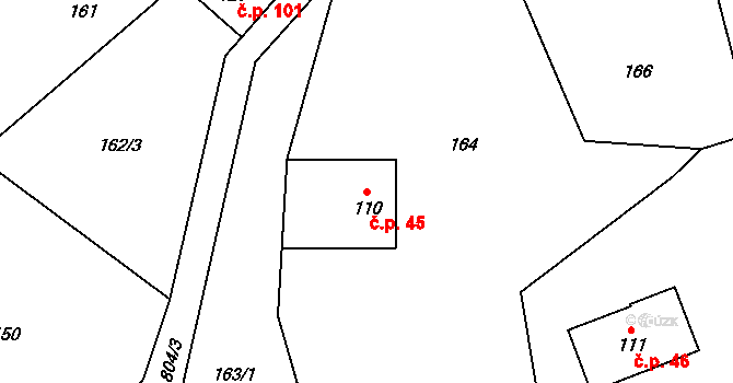 Merklovice 45, Vamberk na parcele st. 110 v KÚ Merklovice, Katastrální mapa