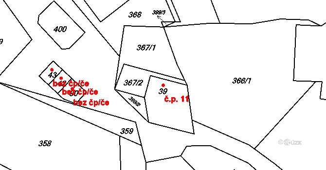 Řečice 11, Zábřezí-Řečice na parcele st. 39 v KÚ Zábřezí, Katastrální mapa