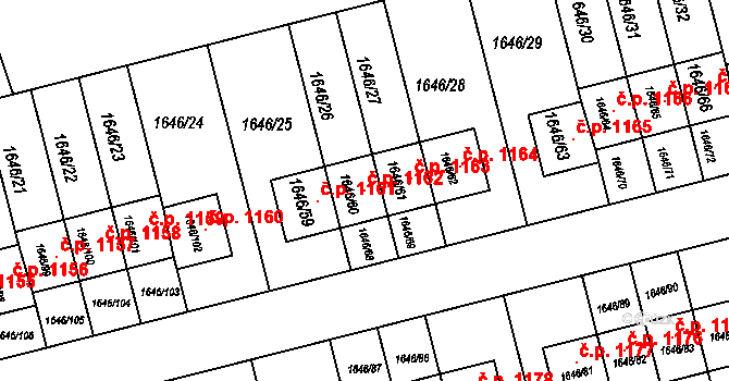Buštěhrad 1162 na parcele st. 1646/60 v KÚ Buštěhrad, Katastrální mapa