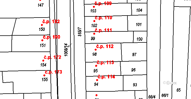 Všetuly 112, Holešov na parcele st. 98 v KÚ Všetuly, Katastrální mapa