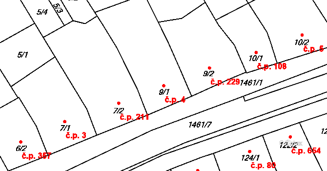 Kvasice 4 na parcele st. 9/1 v KÚ Kvasice, Katastrální mapa