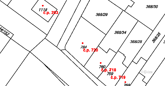 Bystřice pod Hostýnem 720 na parcele st. 784 v KÚ Bystřice pod Hostýnem, Katastrální mapa