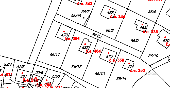 Sedlec 404, Starý Plzenec na parcele st. 583 v KÚ Sedlec u Starého Plzence, Katastrální mapa