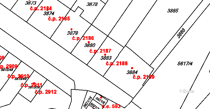 Znojmo 2188 na parcele st. 3883 v KÚ Znojmo-město, Katastrální mapa