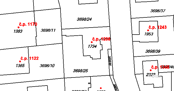 Lipník nad Bečvou I-Město 1208, Lipník nad Bečvou na parcele st. 1734 v KÚ Lipník nad Bečvou, Katastrální mapa