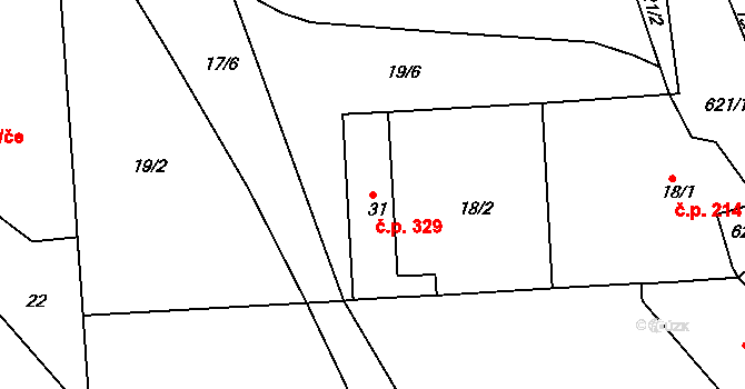 Sedlec 329, Kutná Hora na parcele st. 31 v KÚ Sedlec u Kutné Hory, Katastrální mapa