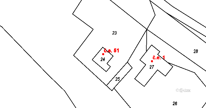 Dojetřice 51, Sázava na parcele st. 24 v KÚ Dojetřice, Katastrální mapa