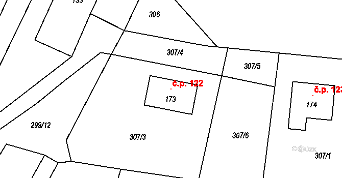Borkovice 122 na parcele st. 173 v KÚ Borkovice, Katastrální mapa