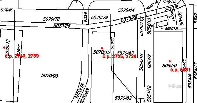 Jihlava 2725,2726 na parcele st. 5070/16 v KÚ Jihlava, Katastrální mapa