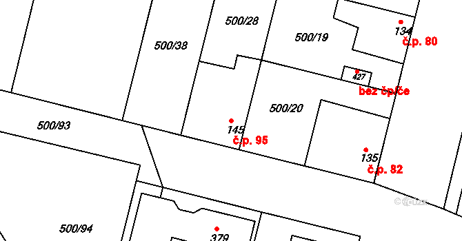 Sedlčánky 95, Čelákovice na parcele st. 145 v KÚ Sedlčánky, Katastrální mapa