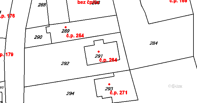 Lelekovice 264 na parcele st. 291 v KÚ Lelekovice, Katastrální mapa