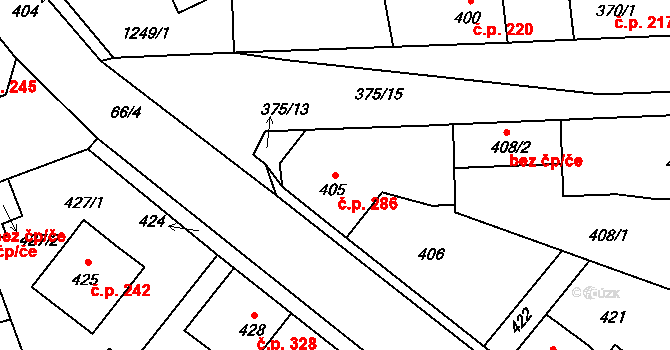 Hřebeč 286 na parcele st. 405 v KÚ Hřebeč, Katastrální mapa