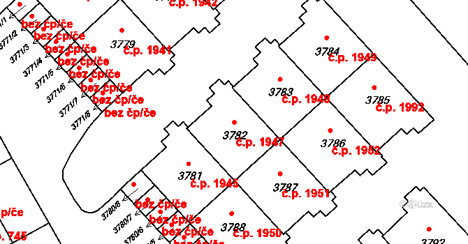 Šumperk 1947 na parcele st. 3782 v KÚ Šumperk, Katastrální mapa