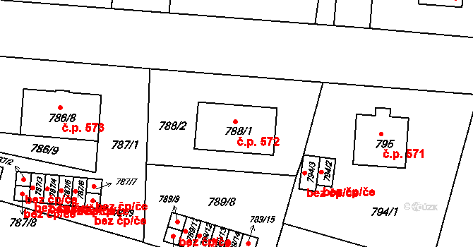 Třeboň II 572, Třeboň na parcele st. 788/1 v KÚ Třeboň, Katastrální mapa