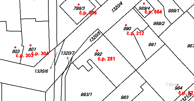 Tuchlovice 251 na parcele st. 992 v KÚ Tuchlovice, Katastrální mapa
