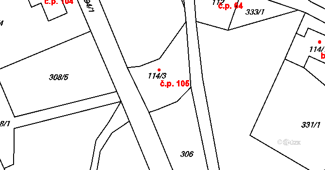 Kruh 105 na parcele st. 114/3 v KÚ Kruh, Katastrální mapa