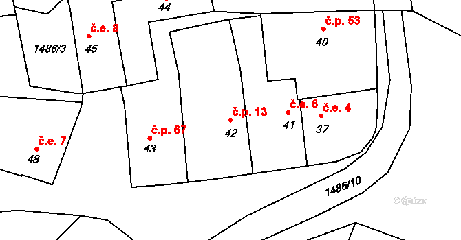 Telice 13, Prostiboř na parcele st. 42 v KÚ Telice, Katastrální mapa