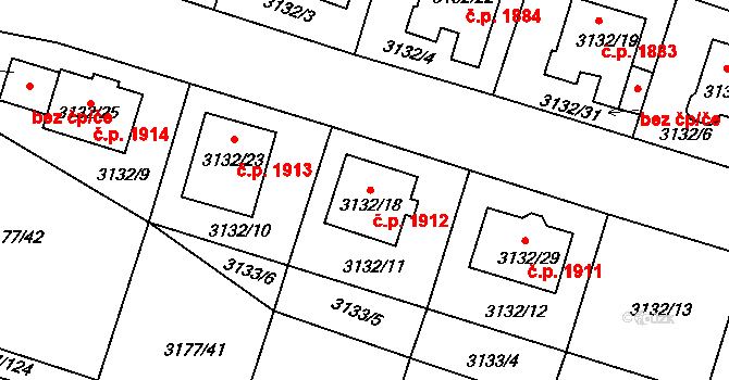 Tachov 1912 na parcele st. 3132/18 v KÚ Tachov, Katastrální mapa
