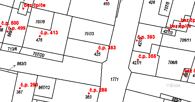 Libochovice 353 na parcele st. 425 v KÚ Libochovice, Katastrální mapa