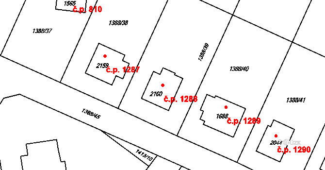 Rožnov pod Radhoštěm 1288 na parcele st. 2160 v KÚ Rožnov pod Radhoštěm, Katastrální mapa
