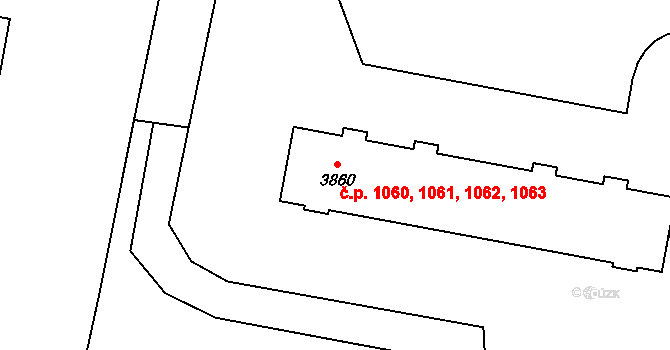 Horka-Domky 1060,1061,1062,1063, Třebíč na parcele st. 3860 v KÚ Třebíč, Katastrální mapa