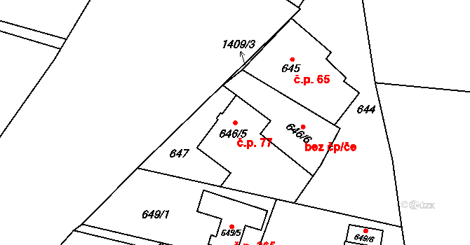 Pudlov 77, Bohumín na parcele st. 646/5 v KÚ Pudlov, Katastrální mapa