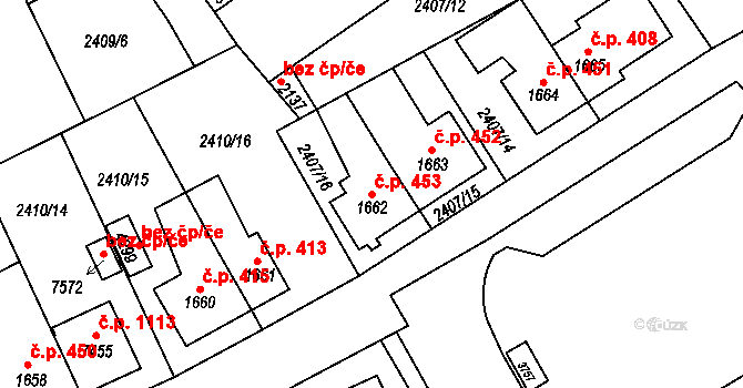 Chrudim II 453, Chrudim na parcele st. 1662 v KÚ Chrudim, Katastrální mapa