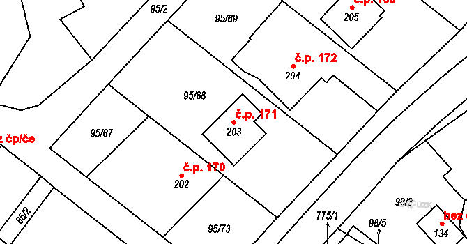 Šošůvka 171 na parcele st. 203 v KÚ Šošůvka, Katastrální mapa