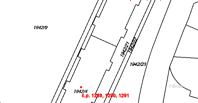 Trnovany 1289,1290,1291, Teplice na parcele st. 1942/4 v KÚ Teplice-Trnovany, Katastrální mapa