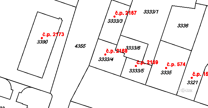 Teplice 2168 na parcele st. 3333/4 v KÚ Teplice, Katastrální mapa
